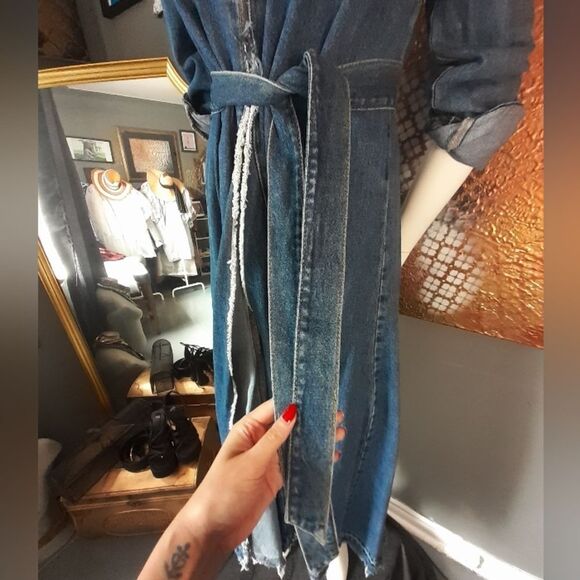 Zara Denim Long Sleeve Belted Coat/Wrap Dress - Picture 13 of 16